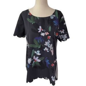 French Connection Blue & Gray Floral Shirt Women Top Size Medium | 14-19